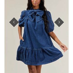 Sugar lips size large Blue Denim Dress with Bow Detail